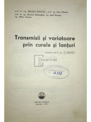 B. Horovitz - Transmisii și variatoare prin curele și lanțuri (editia 1971) foto