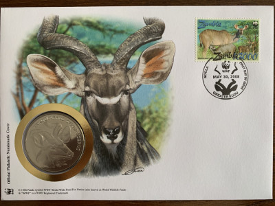 zambia - antilopa - FDC cu medalie, fauna wwf foto