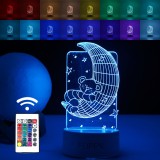 Lampa led decorativa, flippy, 3d, ursulet si semiluna, cu telecomanda, doua moduri de alimentare usb si baterii, 20 cm inaltime, din material acril si