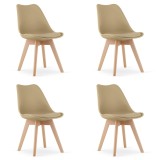 Cumpara ieftin Set 4 scaune bucatarie/living, Artool, Mark, PP bej, picioare lemn natur, 49x52x82 cm