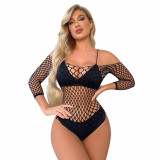 Body Fishnet cu Maneci Lungi, Negru, S-L, STD