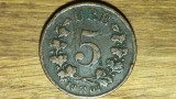 Norvegia - moneda de colectie raruta - 5 ore 1902 bronz - Oscar II - an mai rar, stare buna, Europa