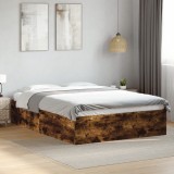 VidaXL Cadru de pat, stejar afumat, 135x190 cm, lemn prelucrat
