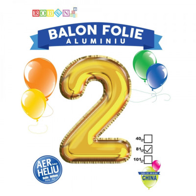 Balon, folie aluminiu, auriu, cifra 2, 81 cm foto