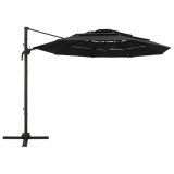Umbrela de soare 4 niveluri, stalp de aluminiu, negru, 3x3 m GartenMobel Dekor, vidaXL
