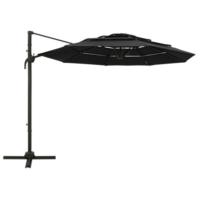 Umbrela de soare 4 niveluri, stalp de aluminiu, negru, 3x3 m GartenMobel Dekor foto