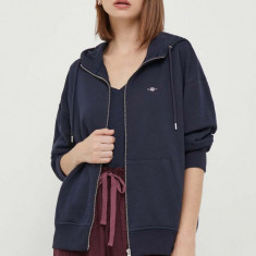 Gant bluza femei, culoarea albastru marin, cu glugă, neted