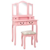 Cumpara ieftin Set masa de toaleta cu taburet roz 80x69x141 cm lemn paulownia