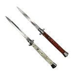 Cumpara ieftin Set doua bricege automat stiletto, Italian Blade, otel inoxidabil, husa inclusa, argintiu si maro, 33 cm