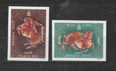 Mongolia 1999 - #728 Anul Iepurelui NEDANTELATE - 2v MNH foto