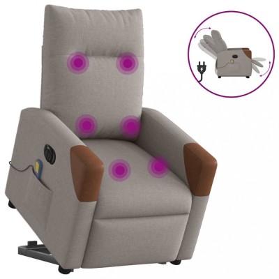 vidaXL Fotoliu electric masaj rabatabil cu ridicare, gri taupe, textil foto