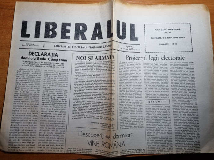 liberalul 24 februarie 1990-declaratia lui radu campeanu,prima adunare libera