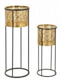 Set 2 suporturi pentru ghivece Coppia, Mauro Ferretti, 17x45 cm, fier, negru/auriu