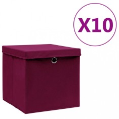 vidaXL Cutii de depozitare cu capac, 10 buc., roșu &icirc;nchis, 28x28x28cm