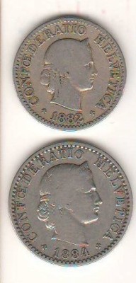 SV * Elvetia Lot 2 monede Sec. XIX 10 RAPPEN 1882 + 20 RAPPEN 1884 foto