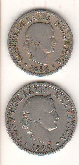 SV * Elvetia Lot 2 monede Sec. XIX 10 RAPPEN 1882 + 20 RAPPEN 1884