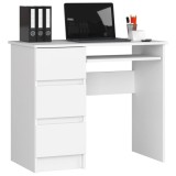 Birou computer cu 3 sertare si raft pentru tastatura, stanga, 90x50x77 cm, alb Household NewTrend