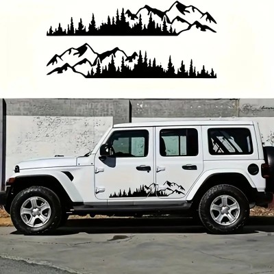 Set 2 stickere autoadezive pentru vehicule Off Road, model &amp;quot;Forest &amp;amp; Mountains&amp;quot;, dimensiune 100 x 20 cm, culoare Neagra FAVLine Selection foto