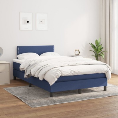 vidaXL Pat box spring cu saltea, albastru, 120x200 cm, textil 3139967 foto