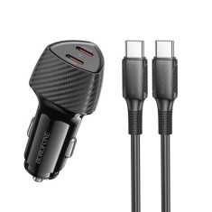 INCARCATOR auto Borofone &amp;quot;BZ31D &amp;quot;, pt. bricheta auto, 2 x USB Type-C 60W, include cablu USB Type-C la USB Type-C de 1m, negru &amp;quot;69419911