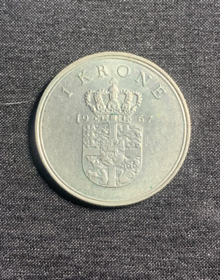 Moneda 1 coroana 1967 Danemarca foto