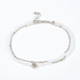 Bratara de picior dubla argintie si perle albe