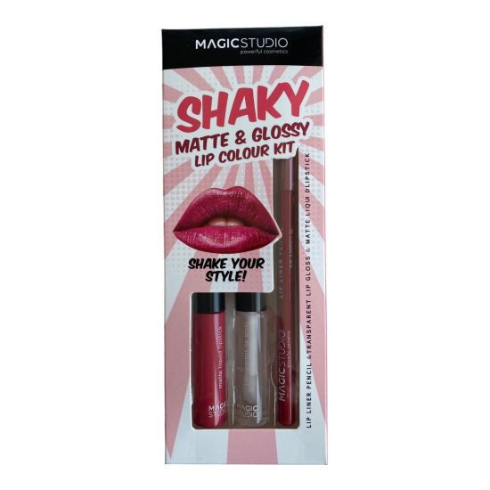 Set gloss si creion de buze Shaky, Matte &amp; Glossy, 60749, Roz inchis, Magic Studio, 2 g