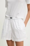 Rotate pantaloni scurți femei, culoarea alb, uni, high waist, 113828400