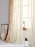 Set perdea tip matase cu rejansa din bumbac tip fagure, Premium, 150x280 cm, vanilie, 2 buc