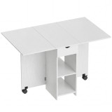 HOMCOM Masă de bucătărie pliantă cu roți Aripi rabatabile Sertar și rafturi pentru 2-4 persoane 120x72x75 cm Alb | Aosom Romania