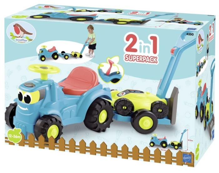 ECOIFFIER SET TRACTOR RIDE CU REMORCA SI COSITOARE