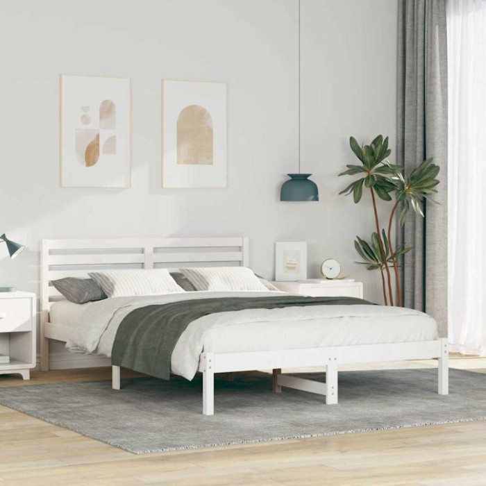 vidaXL Cadru de pat cu headboard Alb 140 x 220 cm Lemn masiv de pin 872333
