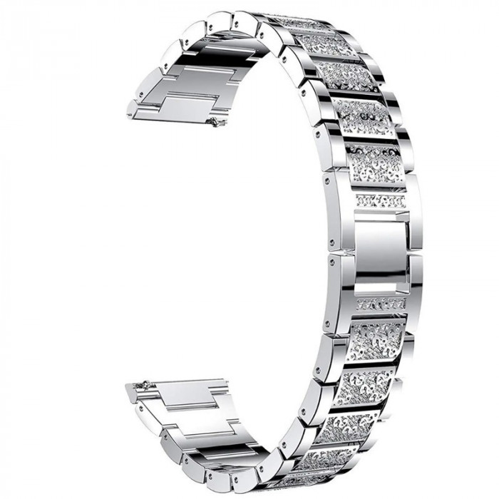 Curea otel, compatibila Samsung Galaxy Watch Active 2, telescoape Quick Release, Silver Diamond