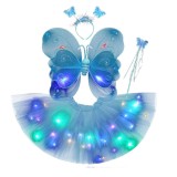 Costum fluturas fairy dress cu aripi modelabile luminoase pentru copii, fusta din tul cu lumini, 4 piese, bumbac/poliester, albastru, Oem