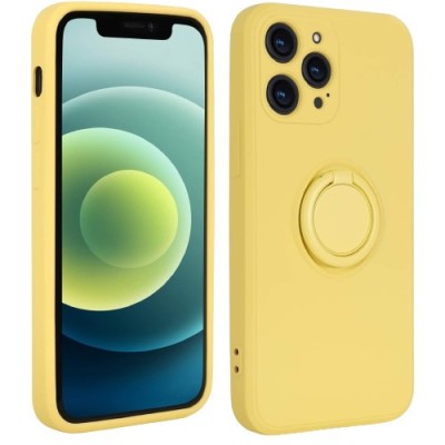 Husa protectie flippy compatibila cu huawei p40 lite e liquid silicone ring cu suport rotativ galben foto