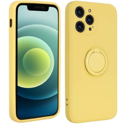 Husa protectie flippy compatibila cu huawei p40 lite e liquid silicone ring cu suport rotativ galben