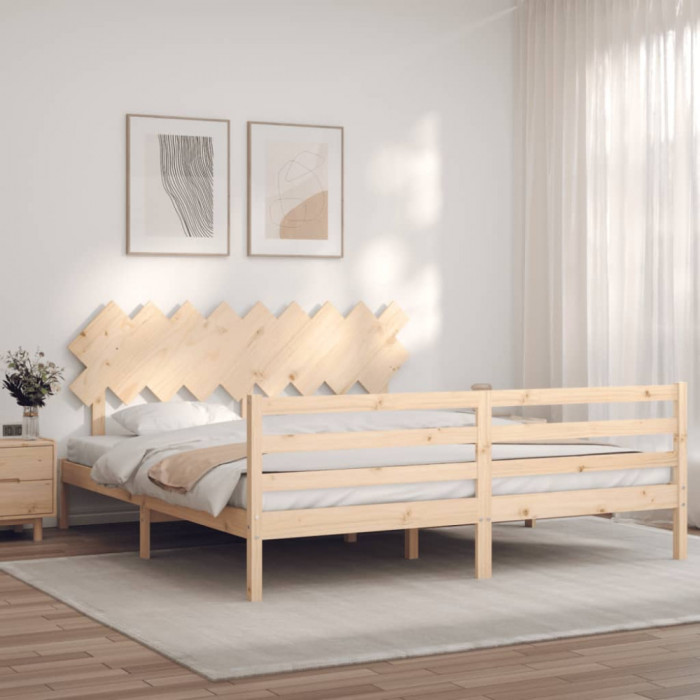 Cadru de pat cu tablie Super King Size, lemn masiv GartenMobel Dekor