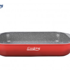 Tava cu acoperire ceramica Cooking by Heinner, 39.5x26x6.5 cm, aluminiu turnat, rosu/gri