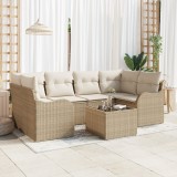 Set de Canapea Grădină vidaXL cu 7 Piese cu Perne Ratan Poli Bej