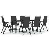 Cumpara ieftin Set mobilier de gradina, 7 piese, negru, poliratan