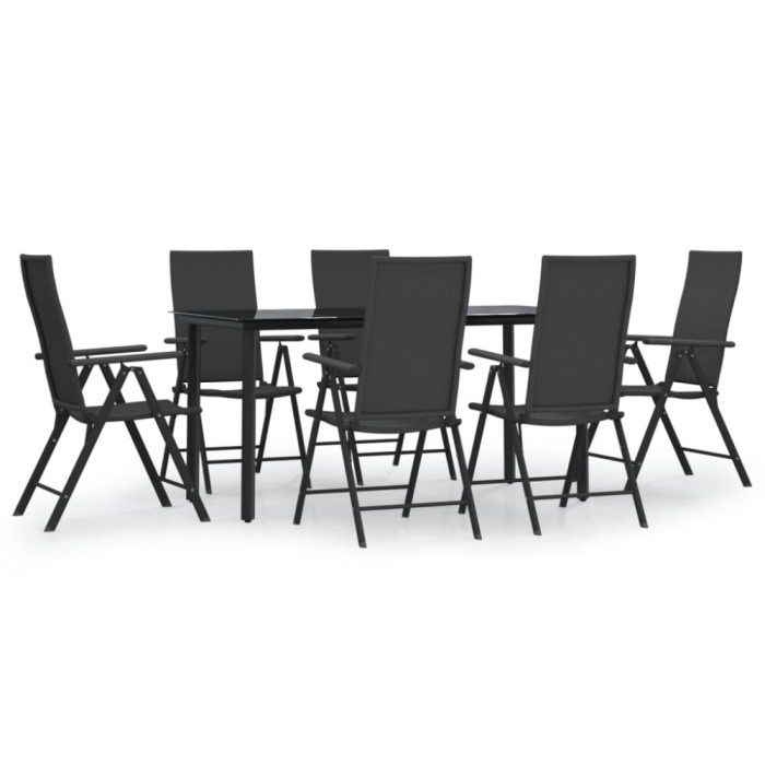 Set mobilier de gradina, 7 piese, negru, poliratan