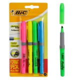 Set Evidențiatoare, BIC, Multicolor, 4 Bucăți, V&acirc;rf Subțire, Prindere Cauciuc