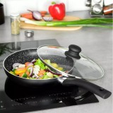 Tigaie din aluminiu cu capac, marmorata, 22 cm, negru, KingHoff