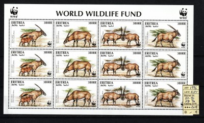 Timbre Eritreea, 1996 | Gazelă Oryx - Animale protejate - WWF | M/S - MNH | aph foto