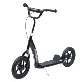 HOMCOM, trotinetă pentru copii, pneuri 30 cm, ghidon reglabil, m&acirc;ner, fr&acirc;nă, suport lateral, oțel, pentru copii de la 5 ani, negru | Aosom Romania
