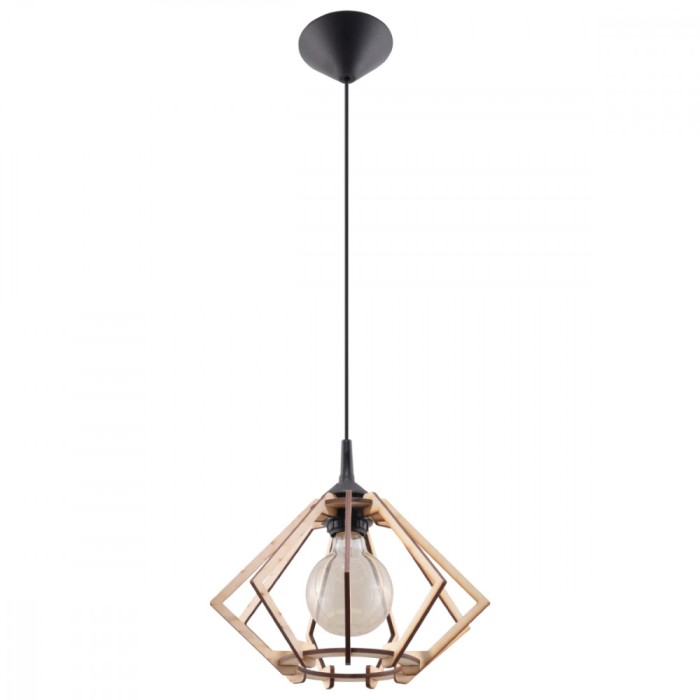 Lampa Suspendată Pompelmo Din Lemn Natural, Cu Un Bec Cu Con Scandinav, De Interior.