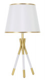 Cumpara ieftin Lampa de masa Triply, Mauro Ferretti, &Oslash;28 x 57 cm, 1 x E27, 40W, fier/textil, auriu/alb