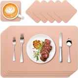 Set de 6 naproane pentru tacamuri/farfurii si 6 naproane pentru pahare Hinor, piele PU, roz, 40.5 x 31 cm