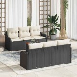VidaXL Set Canapea Grădină 7 pcs Negru, alb mare Ratan, Poliester