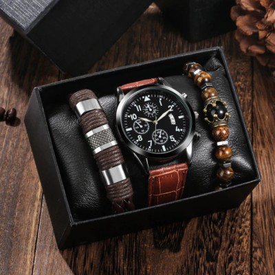 Set cadou cu ceas barbatesc Keller &amp;amp; Weber Casual maro si doua bratari foto